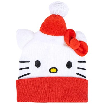 Hello Kitty Strickmütze - Weihnachtsmütze & 3D-Schleife Einheitsgröße ab 4 Jahre
