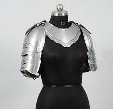Women Medieval Steel Gorget Pauldrons Armor Set LARP Cosplay Costume