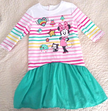 Disney Store Girls Minnie Mouse Teal Pink White Striped Sparkle dress size 7 8