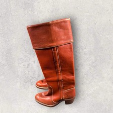 Vintage 70s FRYE Women's 5.5B Knee High Campus Cuff Boots Brown Leather USA