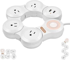 Flexible Surge Protector Power Strip 4 Outlets 2 USB 9FT Long Cord White