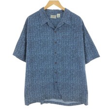 Used LLBean all-over print short-sleeved open-collar cotton shirt men's size XL