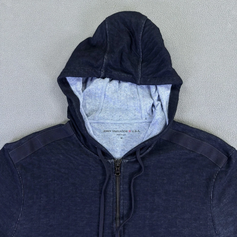 Sudadera con Capucha John Varvatos Mediana Azul Estrella EE. UU. Cremallera Completa Silenciosa Lujo Minimalista Foto 4 de 4