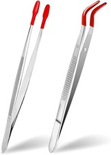 Craft Tweezers with Rubber Tips 2 Pcs Metal Sticker Tweezers with Soft PVC