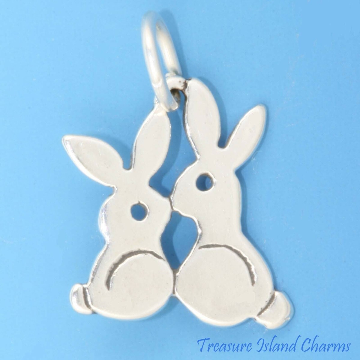 Easter Bunny Rabbits 925 Sterling Silver Charm Bunnies MADE IN USA