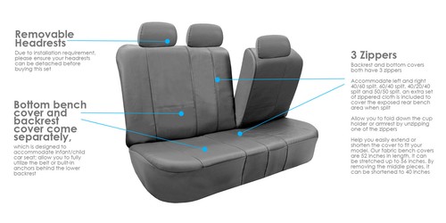 Fundas de asiento de auto de cuero PU de ajuste universal FH Group 3 filas - 7 plazas gris liso - Imagen 9 de 9