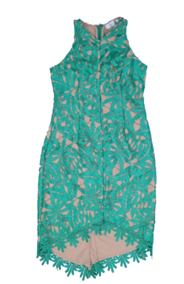 Adelyn Rae Green Crochet Tan Lining Sleeveless Asymmetrical Sheath Dress S  | eBay