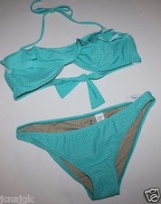 Gap NWT Women's M Aqua Blue Ruffled Bandeau Bikini Swimsuit 2 Pc. FREE SHIPPING