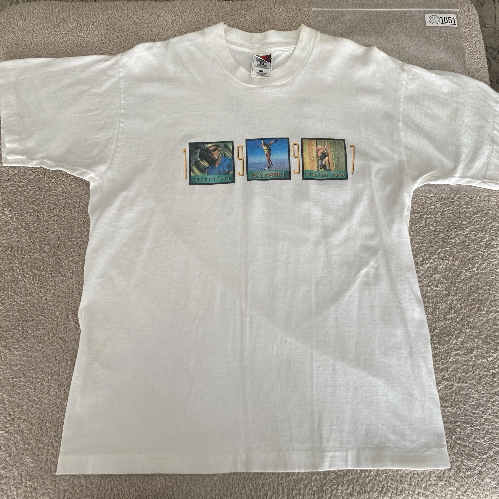 VINTAGE Centrifuge Extreme Camp Church Shirt Adult Large White 90s SS USA