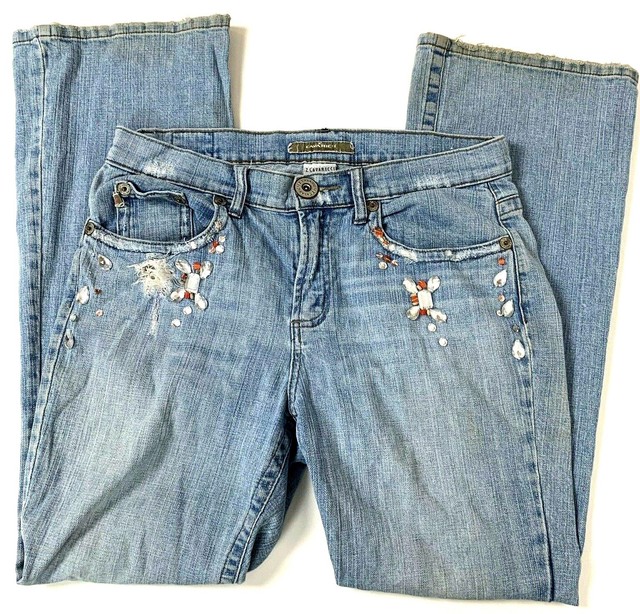 Vtg 90s Z. Cavaricci 10 Petite Jeans Denim Flare Embellished Distressed