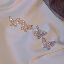 Gold or Silver ButterFly Earrings Bling shiny stud