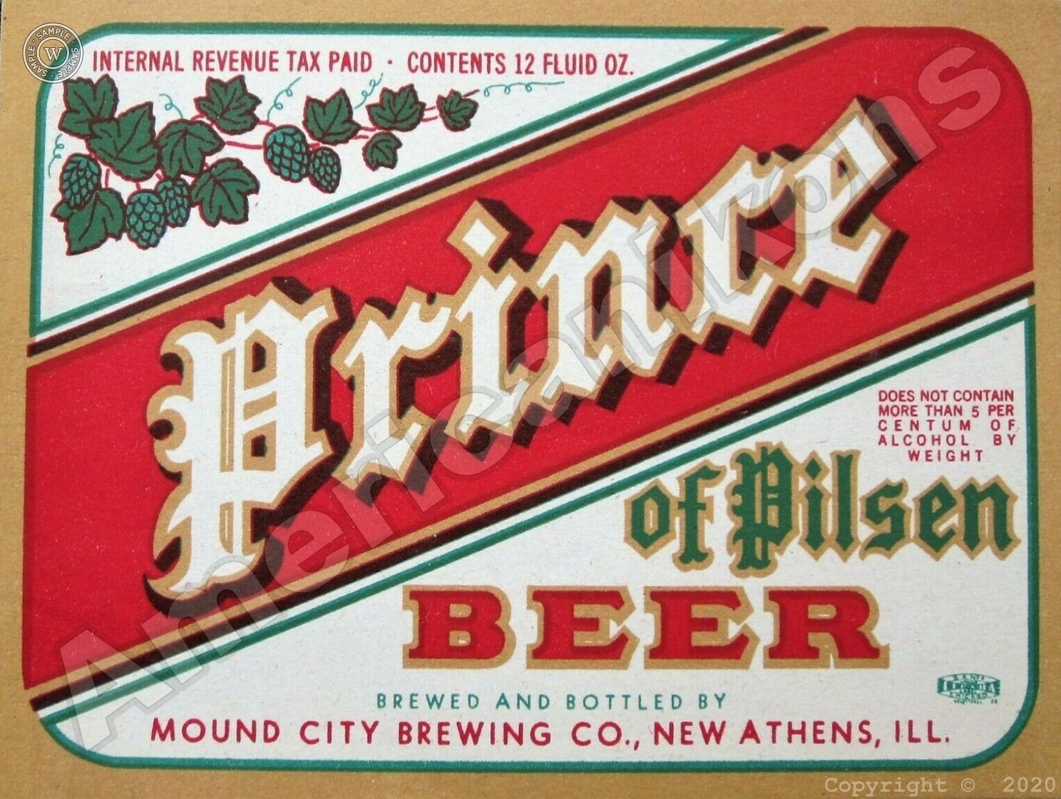 Prince of Pilsen Beer New Metal Sign Mound City Brewing New Athens