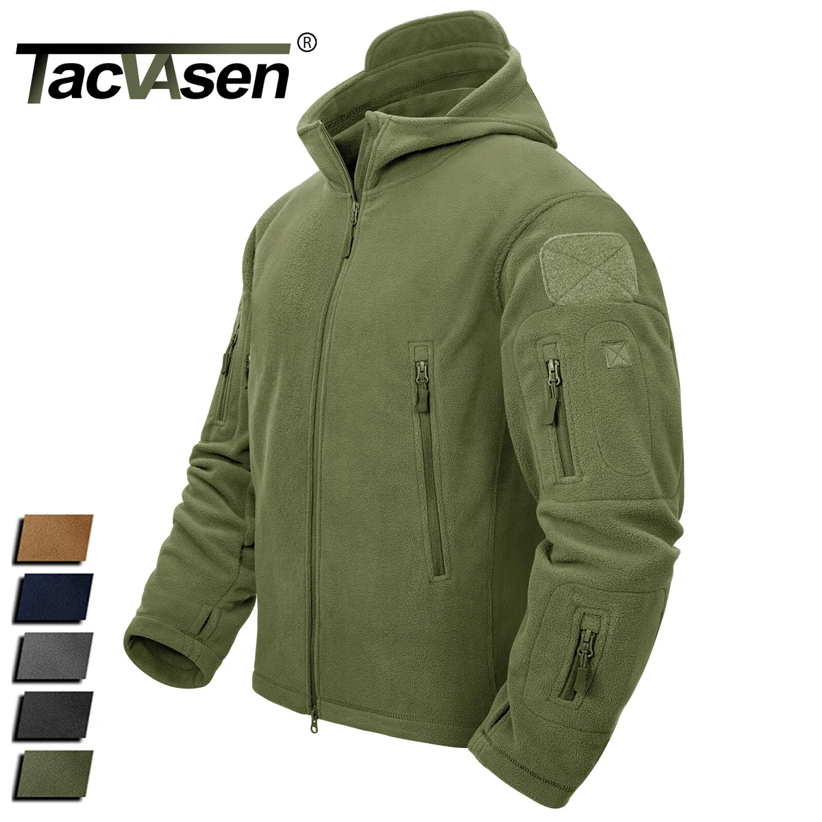 Mens Military Fleece Jacket Windproof Outdoor Hiking Combat Full Zip Hoodie Coat