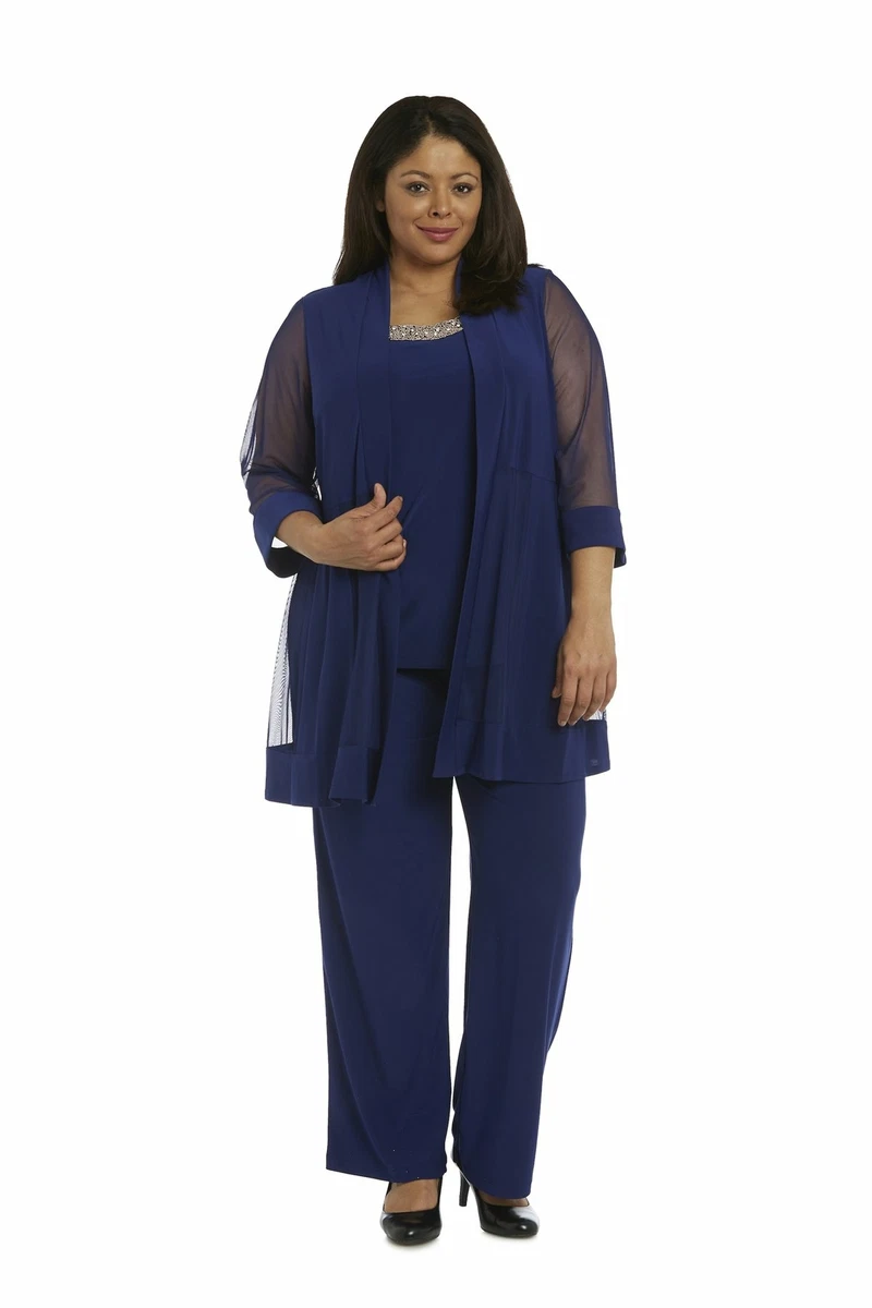  R&M Richards Formal Plus Size Jacket Pant Suits Navy :  Clothing, Shoes & Jewelry