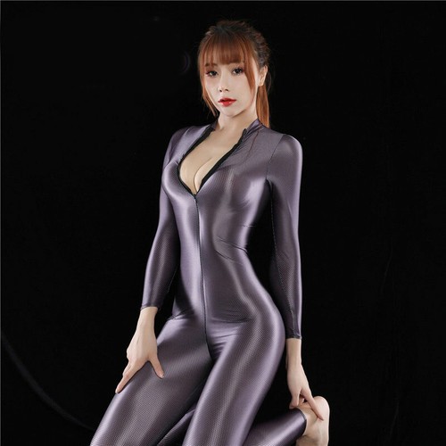 Dama Sedoso Manga Larga Entrenamiento Mono Cremallera Mameluco Bodycon Una Pieza - Imagen 4 de 10