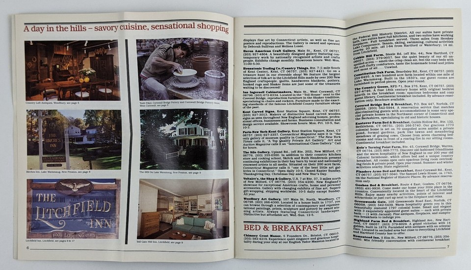 1990s Litchfield Hills Connecticut CT VTG Travel Guide Booklet Lodging