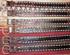 Vintage Western C M Co Buckstitch Inlay Leather Belts 6 pc Size 26 NEW
