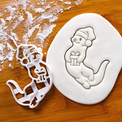 Christmas Otter Cookie Cutter - Santa Claus present gift otterly cute animal