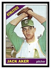 1966 TOPPS JACK AKER #287 ROOKIE CARD KC ATHLETICS HIGHER GRADE NO CREASES. rookie card picture
