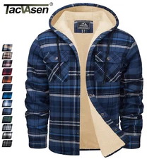 Mens Flannel Jackets Lightweight Fleece Lined Plaid Shirts Winter Soft Warm Coat