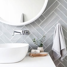 SAMPLE £23.89/M2 Brick Grey Metro Wall Tiles Flat High Gloss Ceramic 7.5x30cm