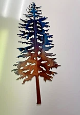 Forest Tree 22" Tall Metal Wall Art Accent Blue Tinged Copper Plated