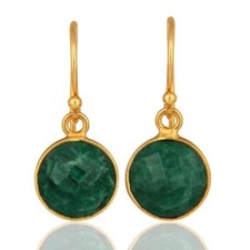 Natural Emerald Gemstone Round Dangle Earrings Roommate Birthday Gift Jewelry
