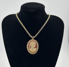Cameo Pendant Necklace Vintage Cream Red Gold Color