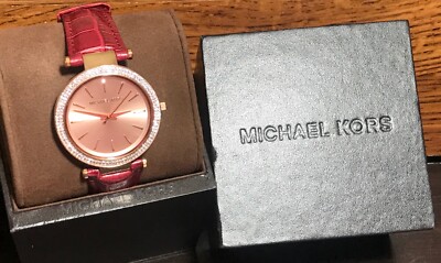 MICHAEL KORS Darci Dark Red Leather Strap Crystal Bezel  display picture 3