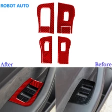 For Tesla Model 3/Y 17-22 Red Carbon Fiber Window Lift Switch Button Panel Trim