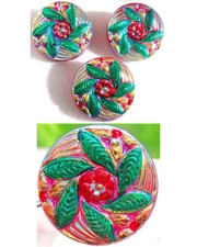 3 Czech Crystal Glass Buttons #B642 - 27 mm or 1" - WOW!!!