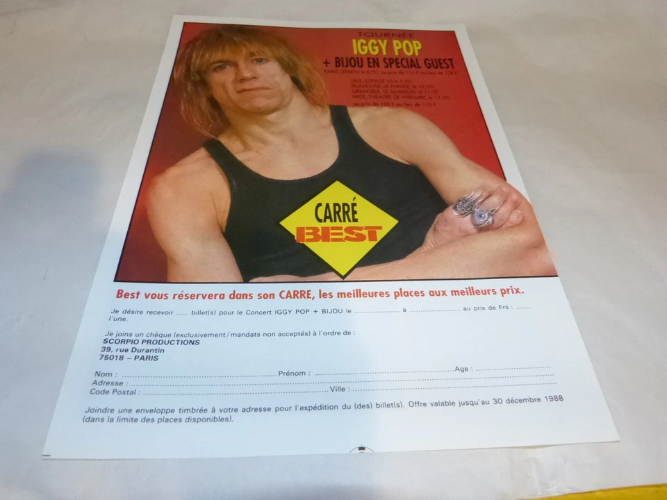 IGGY POP - Publicité de magazine / Advert !!! CONCERT CARRE BEST !!! - Photo 1/1