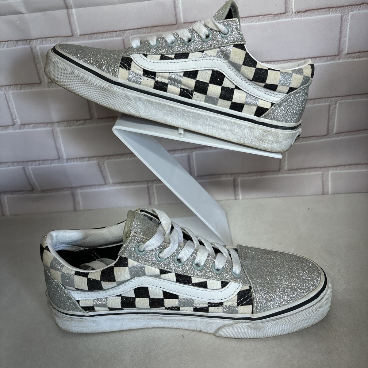 Vans Old Skool Low Top Silver Glitter Black/White Checkered W M