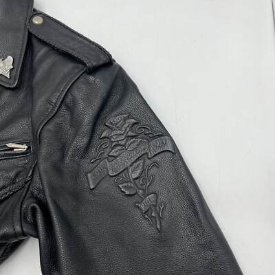 VTG 90s HARLEY DAVIDSON LEATHER EMBOSSED MOTORCYCLE JACKET WOMEN'S