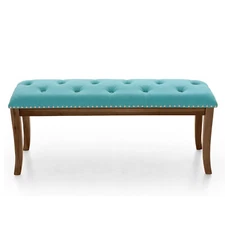 Classic Fabric Upholstered Entryway Bench Bedroom Bench with Rustic Wood Legs