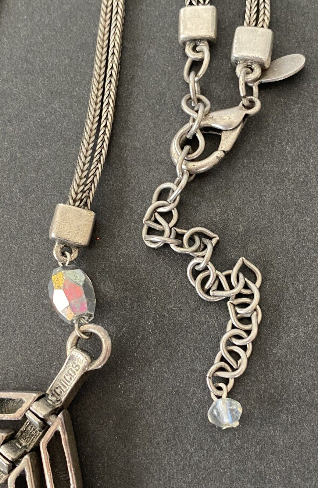 CHICO'S Silver Tone Double Square Multi Color Rhi… - image 8