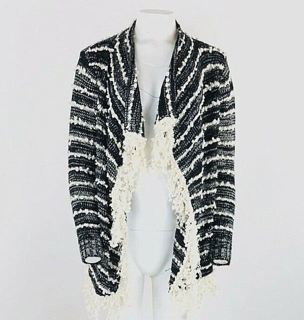 Anthropologie Sz M Boucle Cardigan Black Cream Acrylic Open Face Asymmetric BJ | eBay