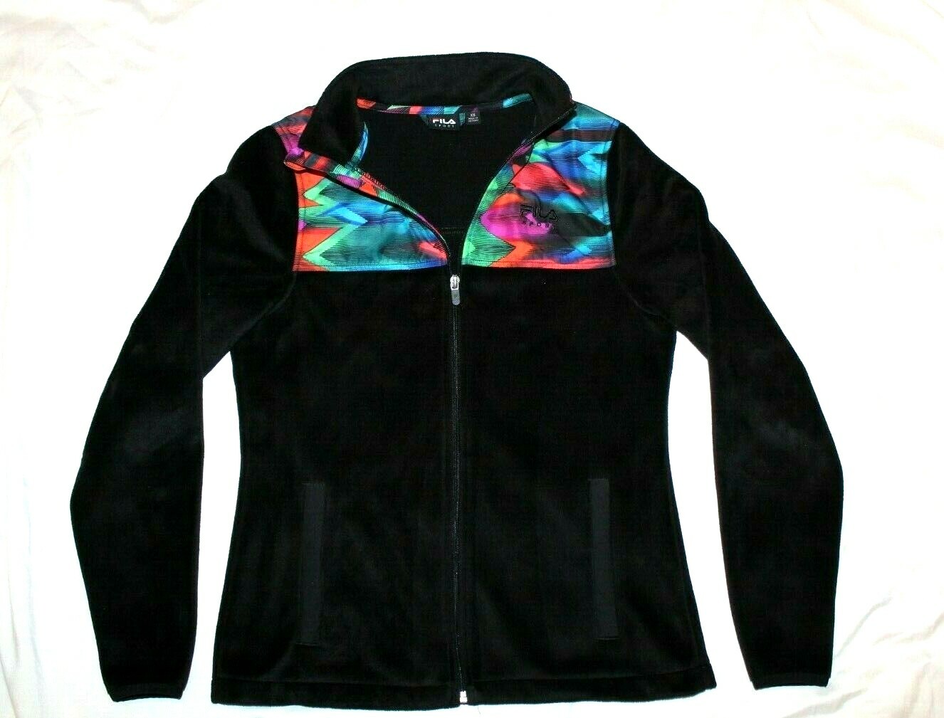 Giacca sportiva FILA VINTAGE ANNI 80 donna running track cerniera intera nera multicolore taglia XS