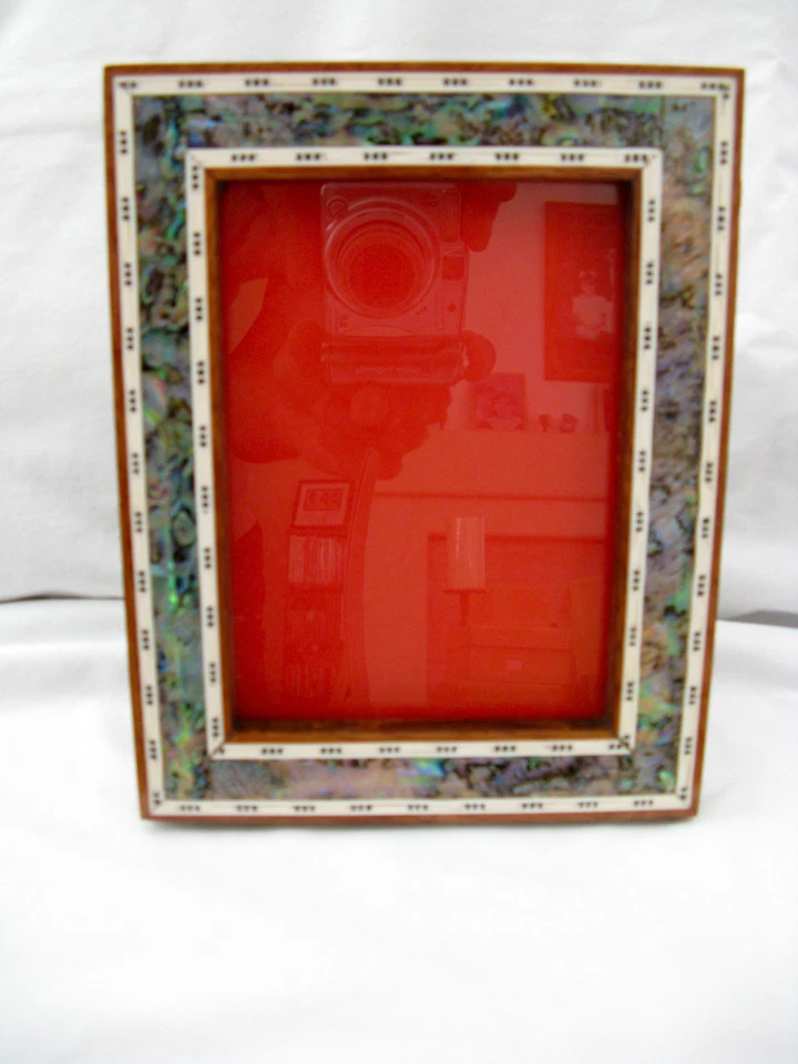Egyptian Wood Inlaid Handmade Paua Shell Picture Frame 8.75" X 7" #245 WOW!!! - Image 2 of 4