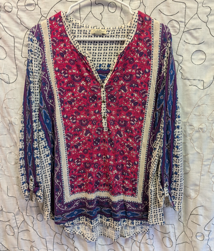 Lucky Brand Bluse Damen L Blumen Lila Magenta Boho Cowgirl Oberteil Bauer - Bild 1 von 7