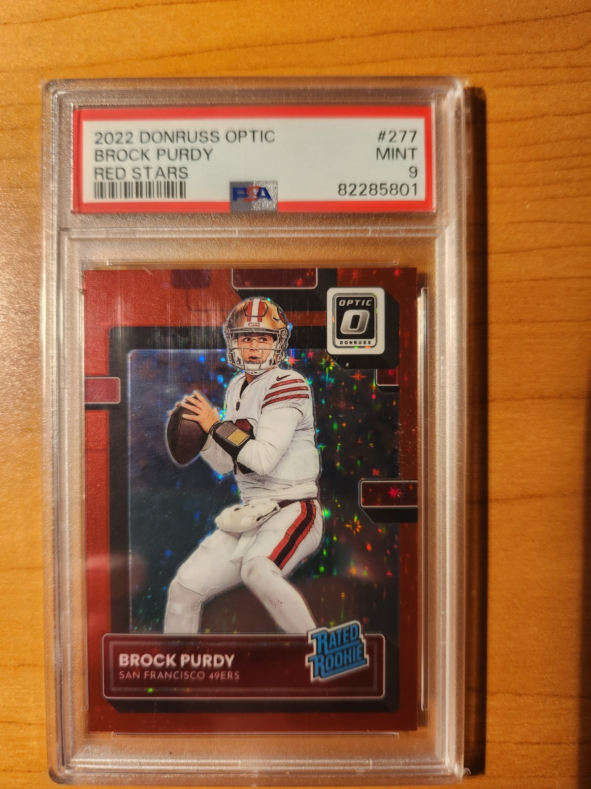 2022 Brock Purdy Donruss Optic - Rated Rookie (RC) #277 Red Stars Prizm PSA 9