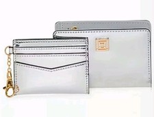 New LIZ CLAIBORNE 2 pc. Wallet and Cardholder Silver Metallic Credit Card Pocket