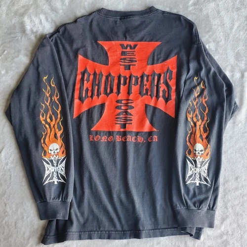 Vintage 90s AAA West Coast Choppers Long Sleeve Flame Skull Shirt XL-2XL GRAIL
