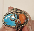 Effie C Calavaza Zuni Serpent Ring Sterling Silver Turquoise Coral sz 11 — photo 8