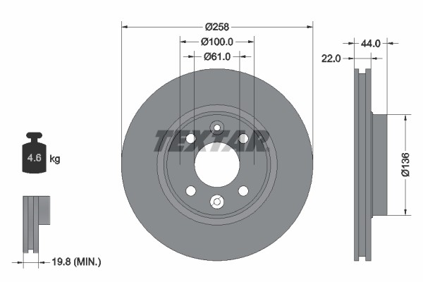 2X Textar 92255203 Bremsscheibe FüR Renault Smart Dacia Lada-image
