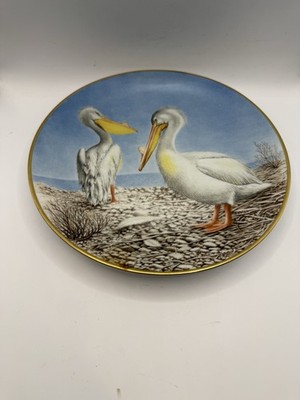 Danbury Mint Pelicans Plate 9 1/2  Bavarian Porcelain West Germany 24K Gold Trim