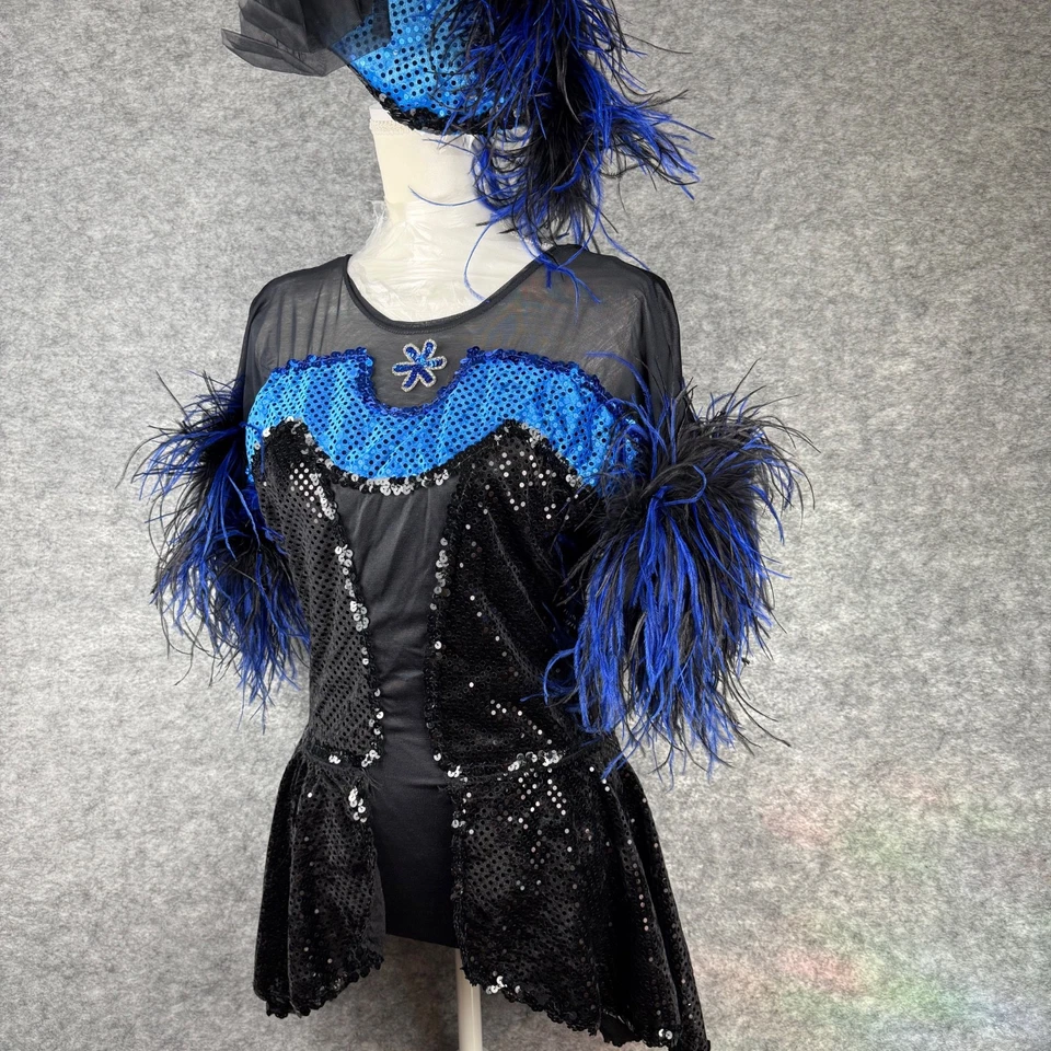 Черный синий пернатый бурлеск костюм средний перчатки шляпа съемная юбка - Изображение 2 из 4