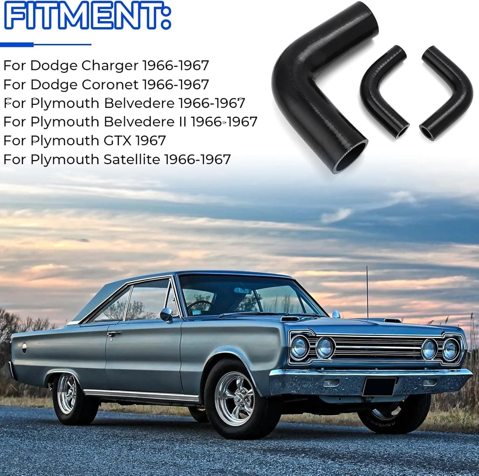 US For Dodge Charger Coronet Gas Fuel Tank Filler Neck Hoses & Clamps Kit 66-67 Foto 2 de 4