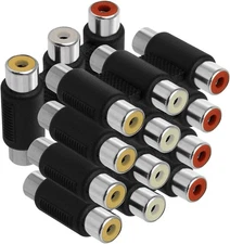 RCA Coupler 5 Pack Audio Video Female to Connector 3-RCA Jacks Black 