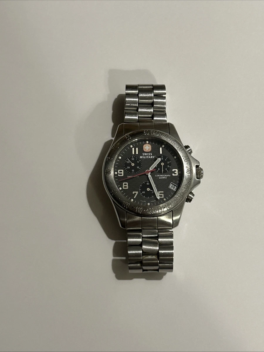 Swiss Military Mens Watch 38mm Black Dial Silver Tone 092.1097 New Battery Victorinox Swiss Army Chronograph Black Dial Mesh Stainless  main image 2